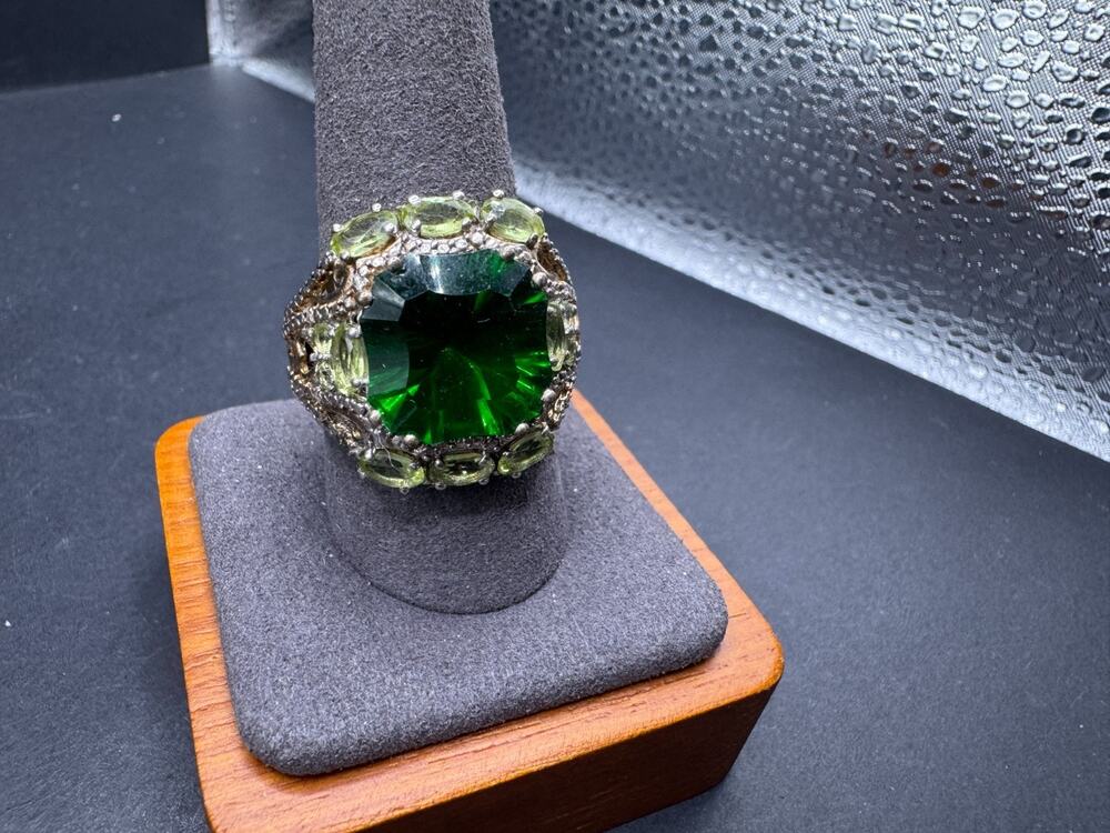 Chuck Clemency Sterling Silver 925 Gold Vermiel Peridot Cluster Ring Sz 10.25